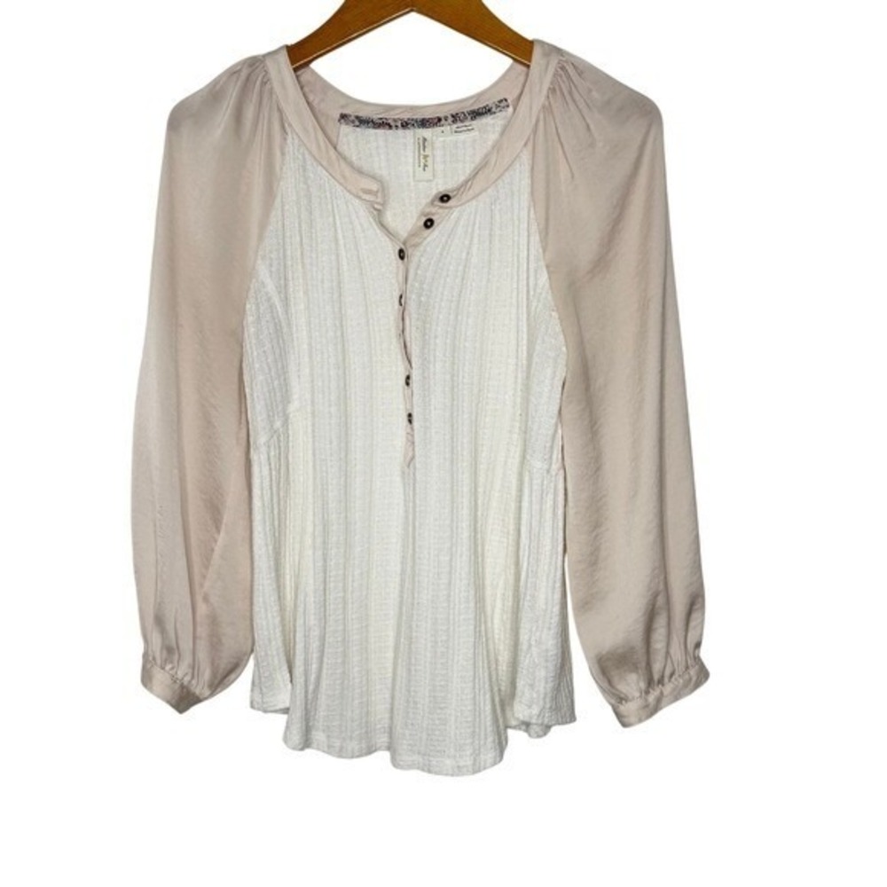 Anthropologie MEADOW RUE Kersee Henley Blouse Ballon Bishop Sleeve‎ Small